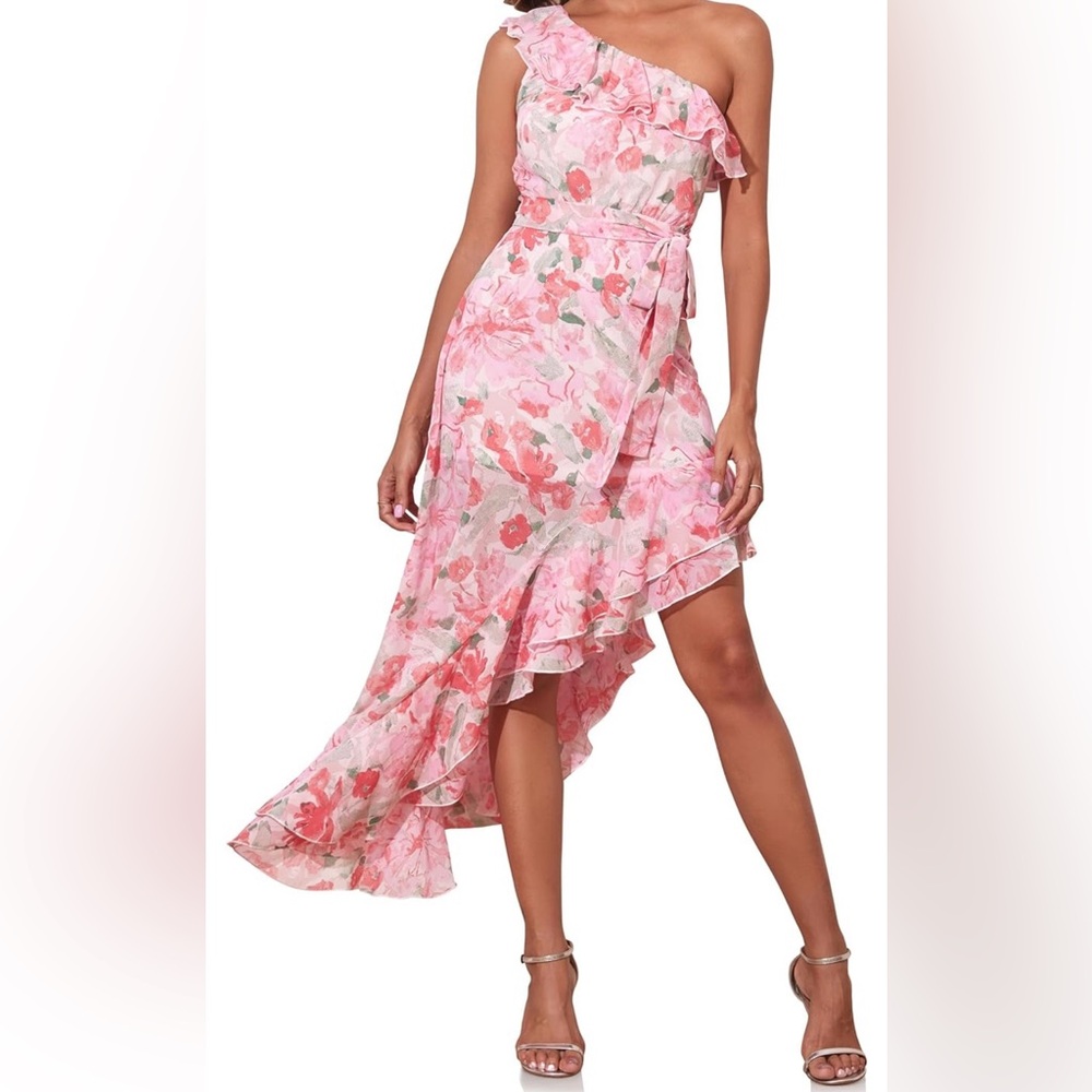 PrettyGuide Women's One Shoulder Maxi Summer Dress Belted Asymmetrical Ruffle